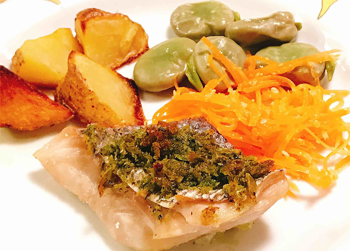 スズキの「わかこ」とパン粉焼き（2人分）